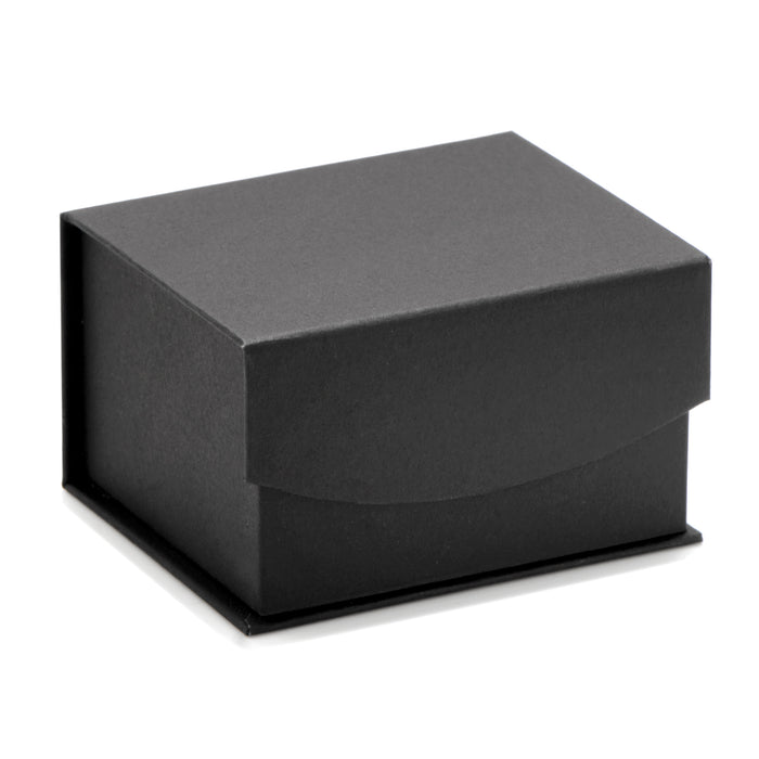 The small, dark grey cardboard box with a detached lid . Inside, it's solid and empty—perfect for storing your MLS jewelry.