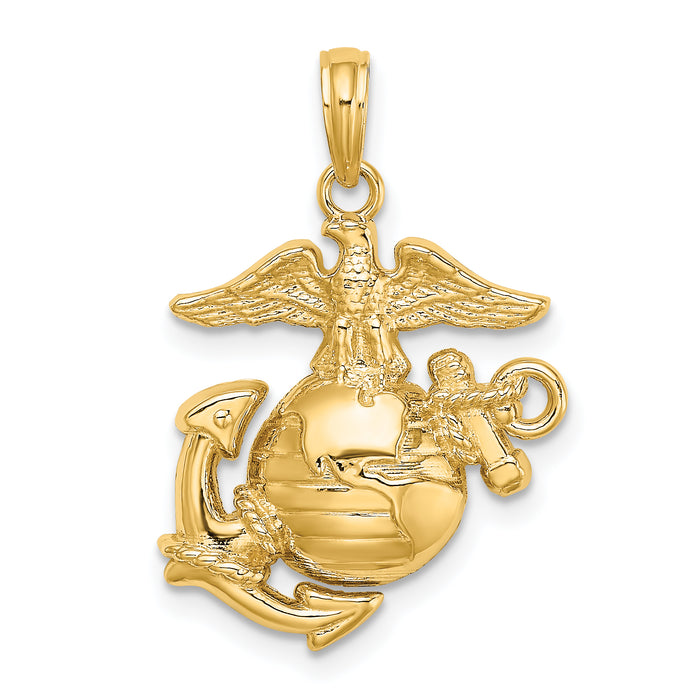 14k Polished / Textured Marine Corps Charm