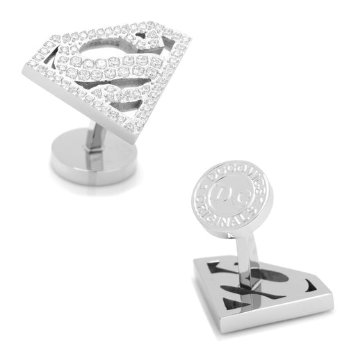 Stainless Steel White Pave Crystal Superman Cufflinks