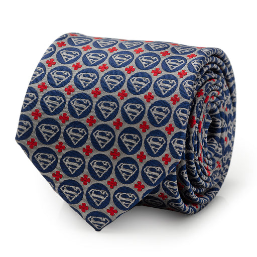 Superman Shield Motif Gray Men's Tie