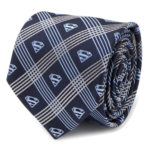 Superman Shield Navy Plaid Mens Tie