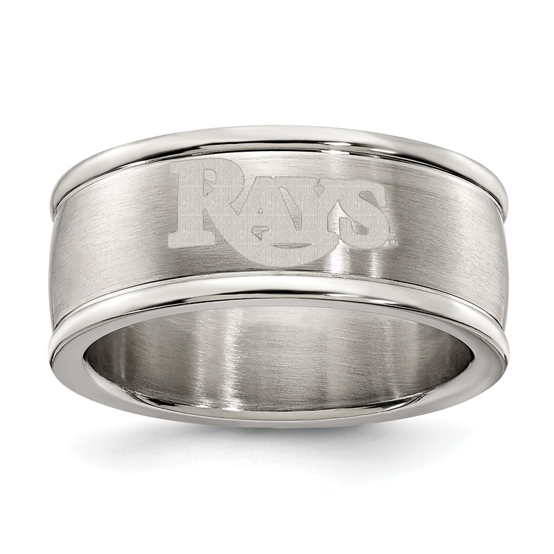TAMPA BAY RAYS STAINLESS STEEL LOGO BAND RING SIZE 9