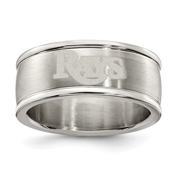 TAMPA BAY RAYS STAINLESS STEEL LOGO BAND RING SIZE 7