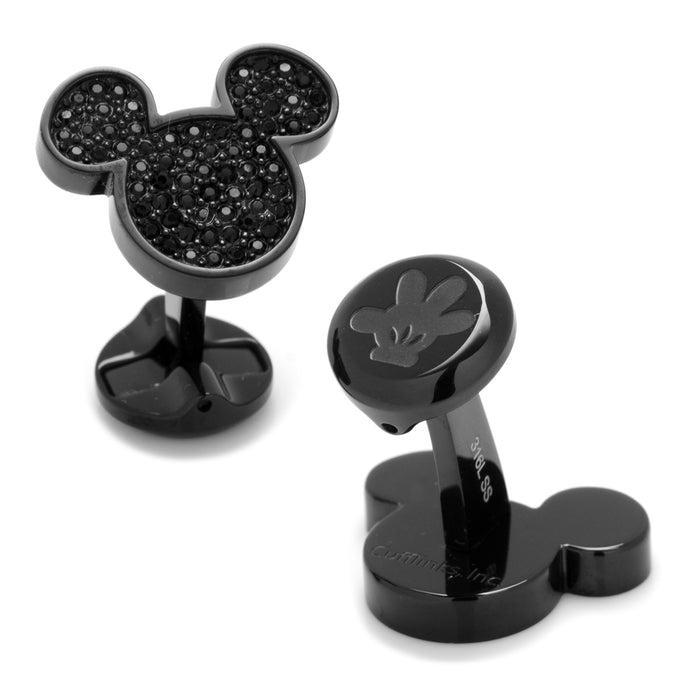 Stainless Steel Black Pave Crystal Mickey Mouse Cufflinks