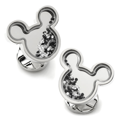 Mickey Silhouette Floating B/W Crystal Stainless Steel Cufflinks