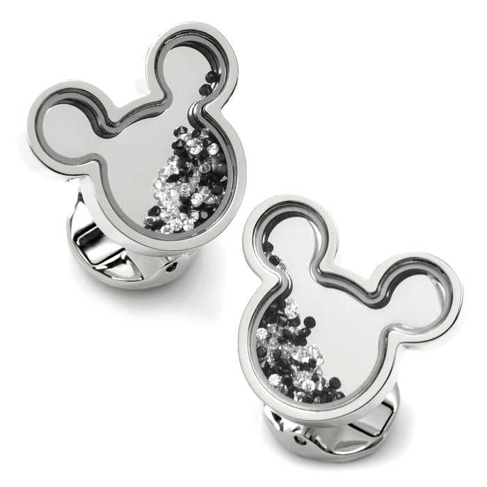 Mickey Silhouette Floating B/W Crystal Stainless Steel Cufflinks