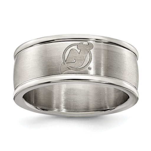 NEW JERSEY DEVILS STAINLESS STEEL LOGO BAND RING SIZE 8