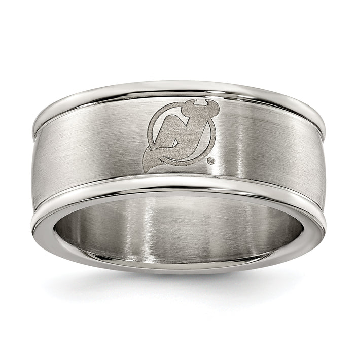 NEW JERSEY DEVILS STAINLESS STEEL LOGO BAND RING SIZE 6