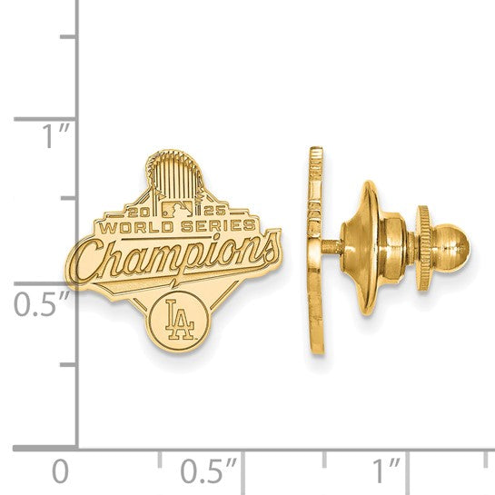 GP 2025 World Series Champions Los Angeles Dodgers Tie Tac showing measurements