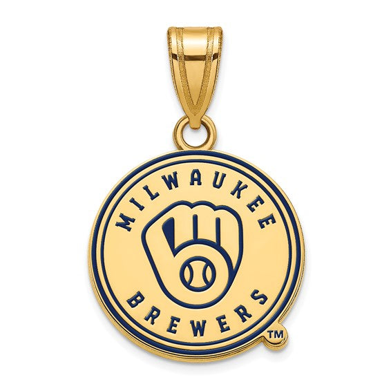 SS w/GP MLB  Milwaukee Brewers Medium Enamel Logo Pendant