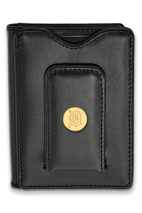 Sterling Silver Gold-plated MLB LogoArt Detroit Tigers Black Leather Wallet