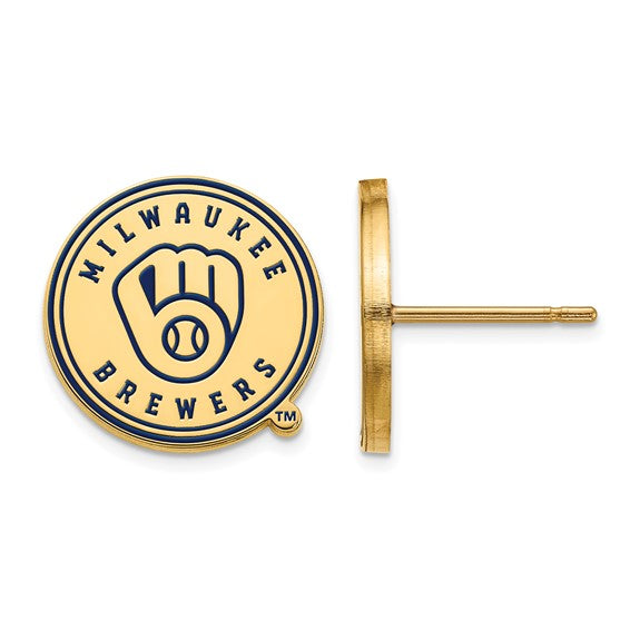 SS w/GP MLB  Milwaukee Brewers Small Enamel Disc Earrings