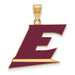 The SS Gold-plated Eastern Kentucky Univ Letter E Large Enameled Pendant features a stylized gold-outlined "E" with maroon accents, a bottom gold stripe, and a top loop for attaching to a chain.