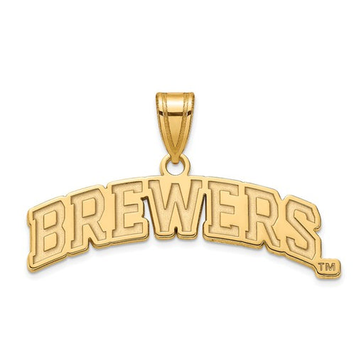 The SS Gold-plated MLB Milwaukee Brewers Script Large Pendant features bold, arched "BREWERS" lettering and a small bail—perfect for any Milwaukee Brewers fan.