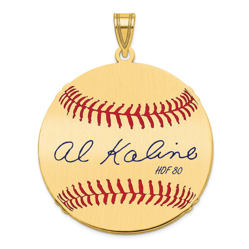 Gold-plating over Sterling Silver Al Kaline Hall of Fame Signature Large Epoxy Baseball Pendant