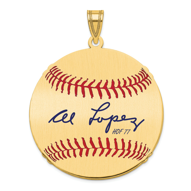 Gold-plating over Sterling Silver Al Lopez Hall of Fame Signature Large Epoxy Baseball Pendant