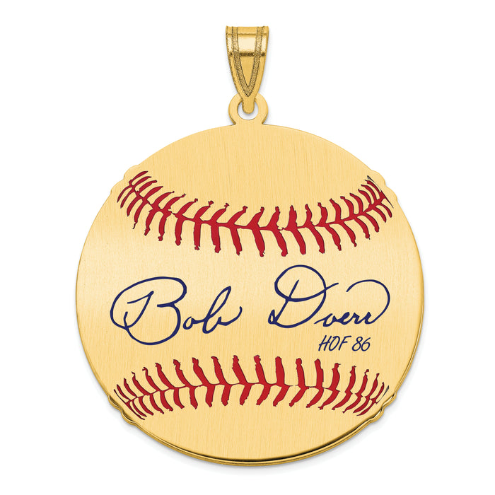 Gold-plating over Sterling Silver Bobby Doerr Hall of Fame Signature Large Epoxy Baseball Pendant