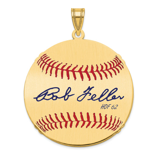 Gold-plating over Sterling Silver Bob Feller Hall of Fame Signature Large Epoxy Baseball Pendant