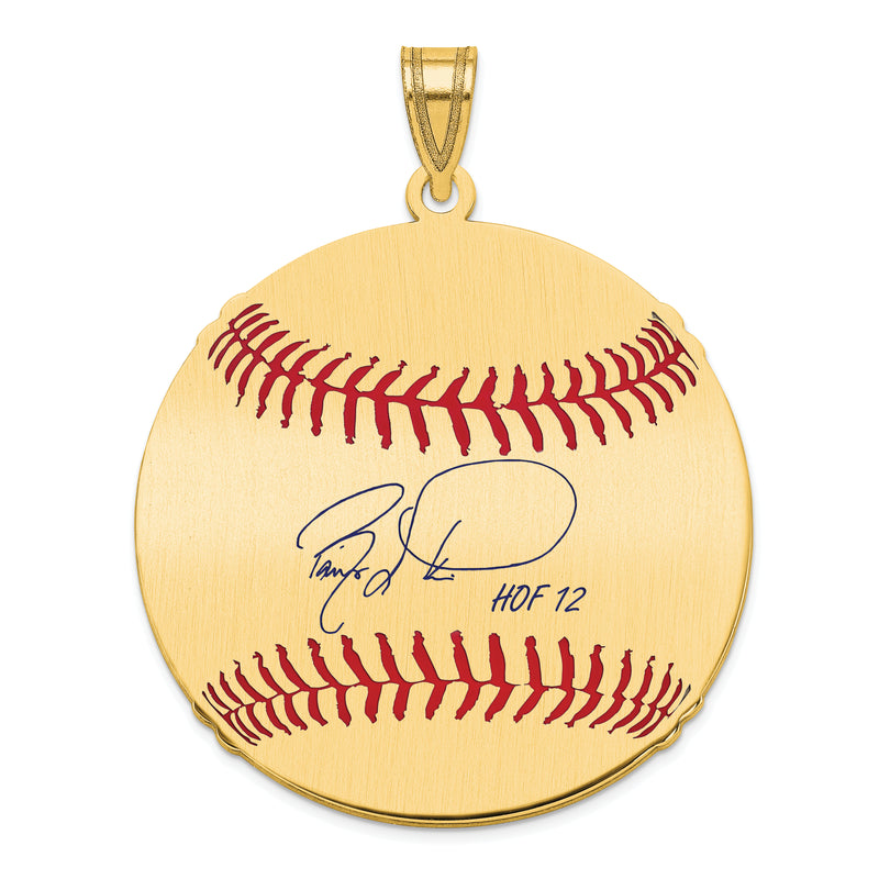 Gold-plating over Sterling Silver Barry Larkin Hall of Fame Signature Large Epoxy Baseball Pendant