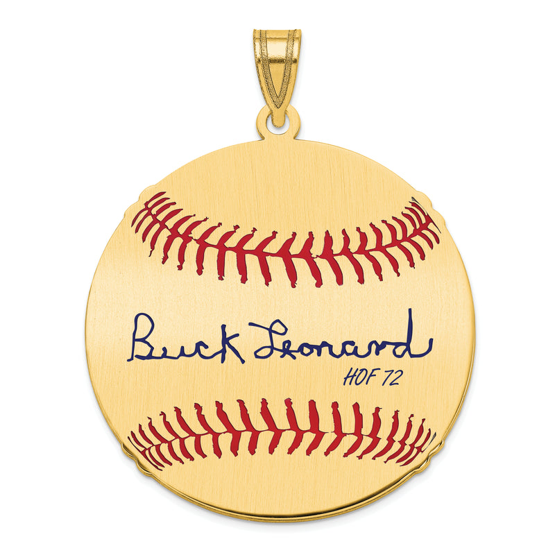 Gold-plating over Sterling Silver Walter BUCK Leonard Hall of Fame Signature Large Epoxy Baseball Pendant
