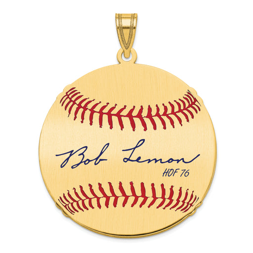 Gold-plating over Sterling Silver Bob Lemon Hall of Fame Signature Large Epoxy Baseball Pendant