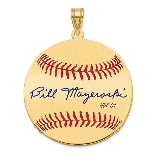 Gold-plating over Sterling Silver William BILL Mazeroski Hall of Fame Signature Large Epoxy Baseball Pendant
