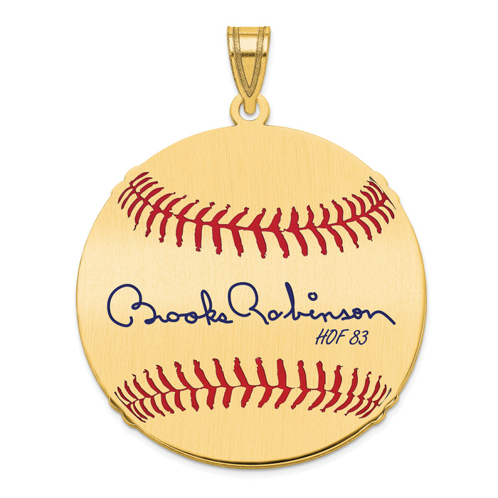 Gold-plating over Sterling Silver Brooks Robinson Hall of Fame Signature Large Epoxy Baseball Pendant
