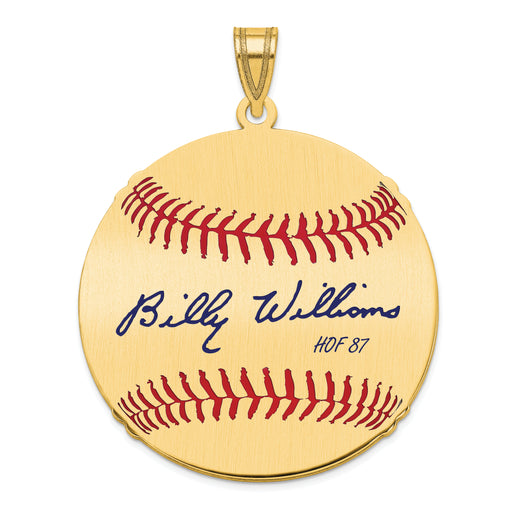 Gold-plating over Sterling Silver Billy Williams Hall of Fame Signature Large Epoxy Baseball Pendant
