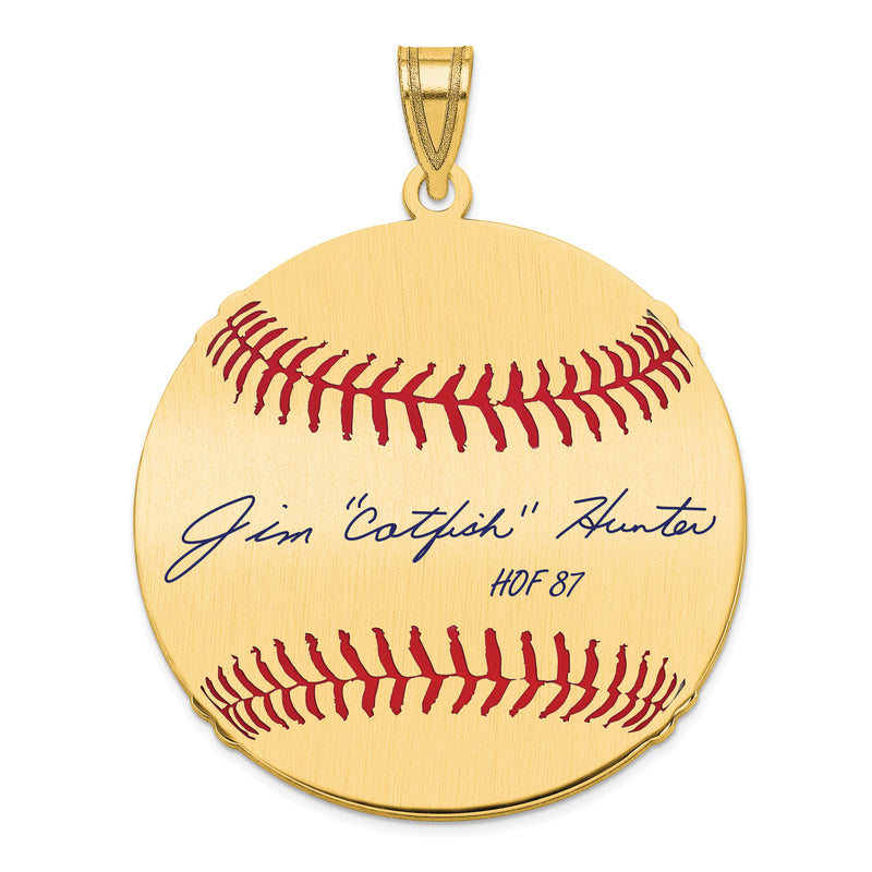 Gold-plating over Sterling Silver Jim CATFISH Hunter Hall of Fame Signature Large Epoxy Baseball Pendant