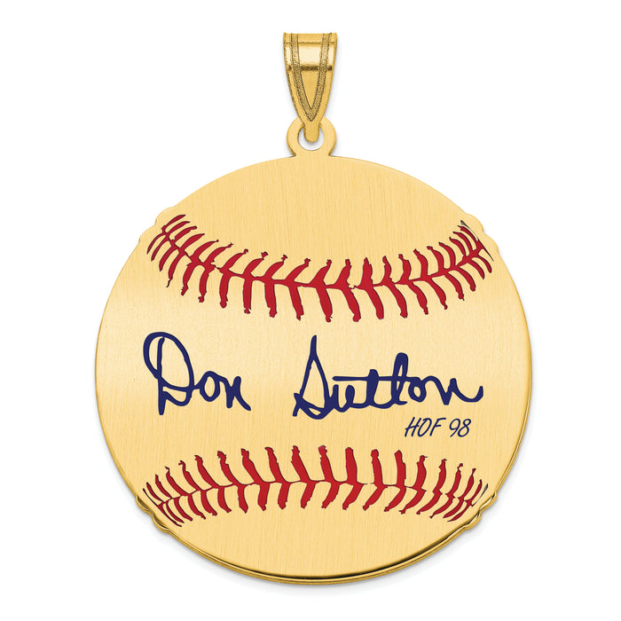 Gold-plating over Sterling Silver Don Sutton Hall of Fame Signature Large Epoxy Baseball Pendant