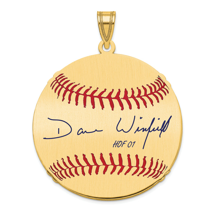 Gold-plating over Sterling Silver Dave Winfield Hall of Fame Signature Large Epoxy Baseball Pendant