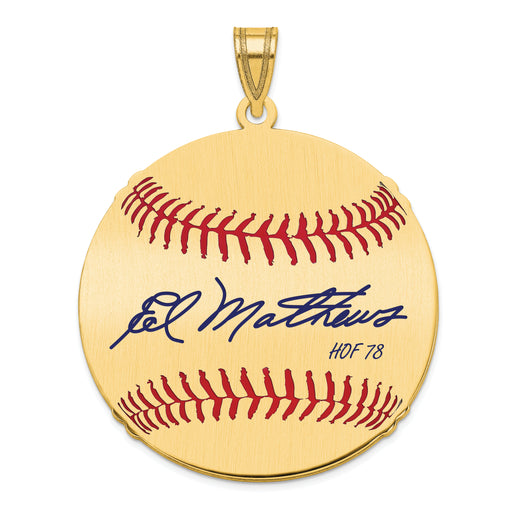 Gold-plating over Sterling Silver Eddie Mathews Hall of Fame Signature Large Epoxy Baseball Pendant