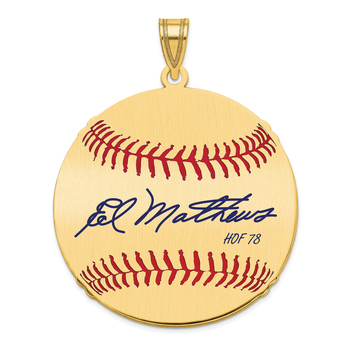 Gold-plating over Sterling Silver Eddie Mathews Hall of Fame Signature Large Epoxy Baseball Pendant