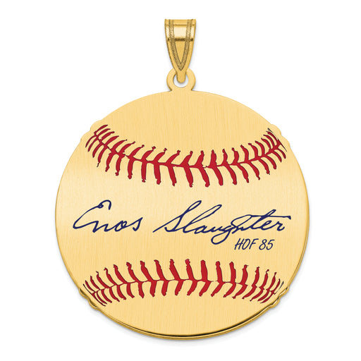 Gold-plating over Sterling Silver Enos Slaughter Hall of Fame Signature Large Epoxy Baseball Pendant