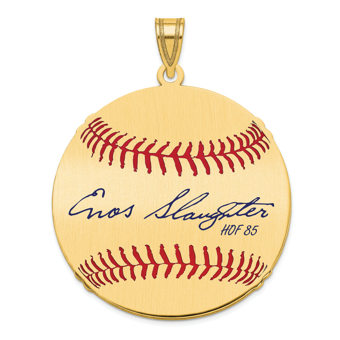 Gold-plating over Sterling Silver Enos Slaughter Hall of Fame Signature Large Epoxy Baseball Pendant