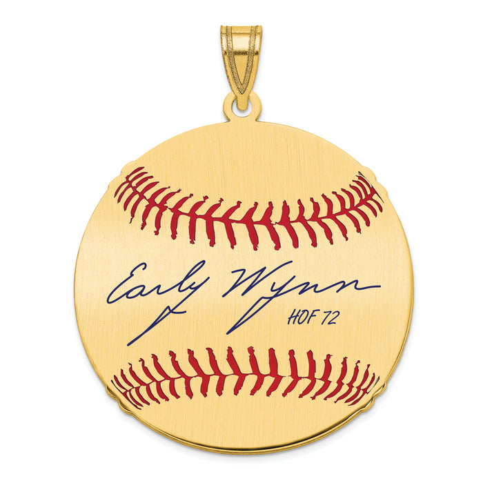 Gold-plating over Sterling Silver Early Wynn Jr Hall of Fame Signature Large Epoxy Baseball Pendant
