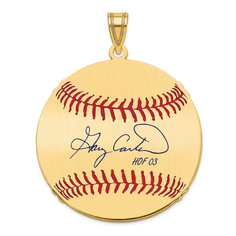 Gold-plating over Sterling Silver Gary Carter Hall of Fame Signature Large Epoxy Baseball Pendant