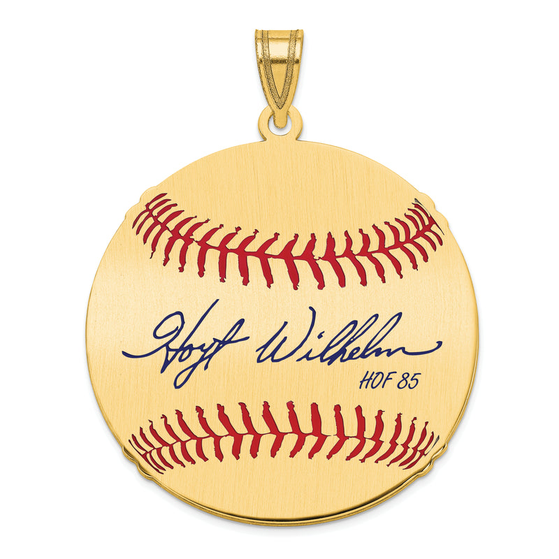 Gold-plating over Sterling Silver Hoyt Wilhelm Hall of Fame Signature Large Epoxy Baseball Pendant
