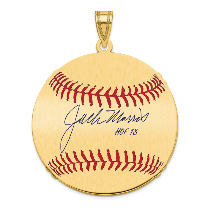 Gold-plating over Sterling Silver John JACK Morris Hall of Fame Signature Large Epoxy Baseball Pendant