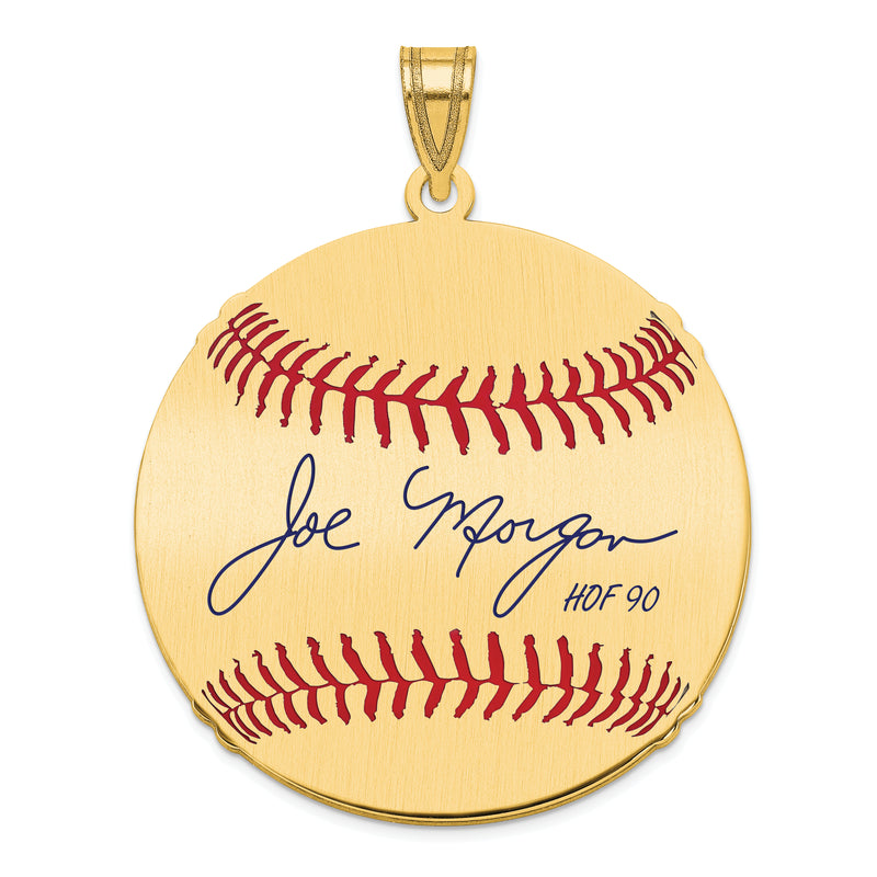 Gold-plating over Sterling Silver Joe Morgan Hall of Fame Signature Large Epoxy Baseball Pendant