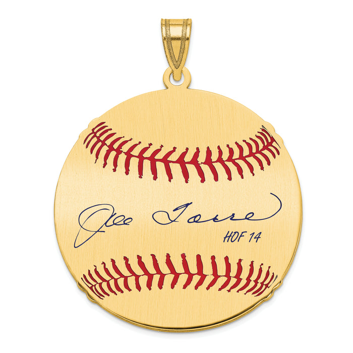Gold-plating over Sterling Silver Joe Torre Hall of Fame Signature Large Epoxy Baseball Pendant
