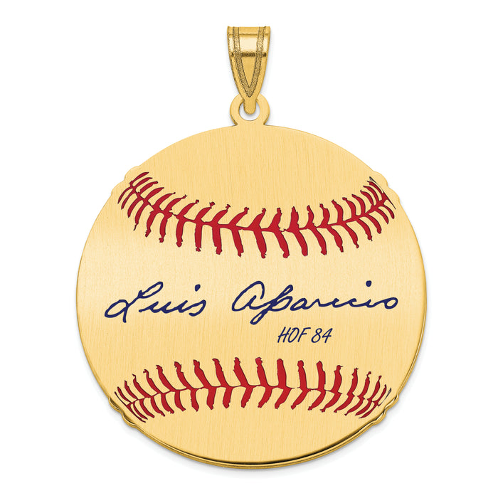 Gold-plating over Sterling Silver Luis Aparicio Hall of Fame Signature Large Epoxy Baseball Pendant