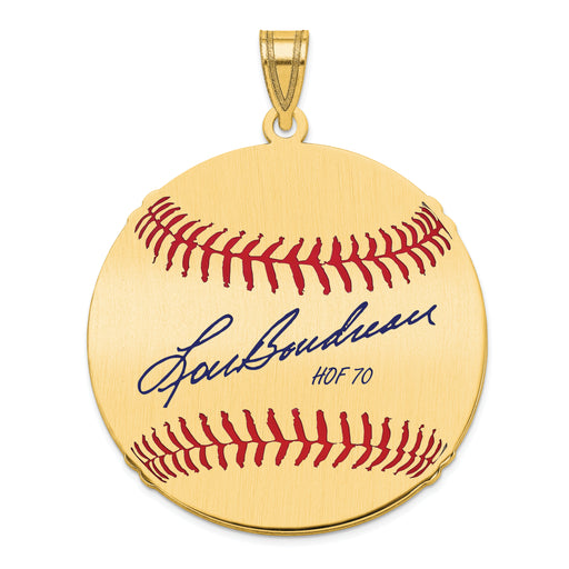 Gold-plating over Sterling Silver Lou Boudreau Hall of Fame Signature Large Epoxy Baseball Pendant