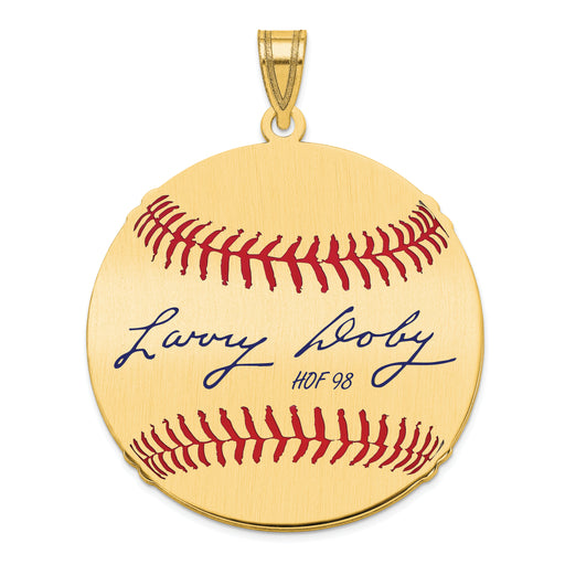 Gold-plating over Sterling Silver Larry Doby Hall of Fame Signature Large Epoxy Baseball Pendant