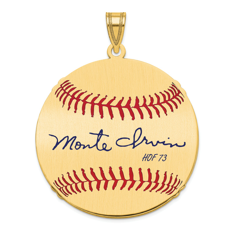 Gold-plating over Sterling Silver Monte Irvin Hall of Fame Signature Large Epoxy Baseball Pendant