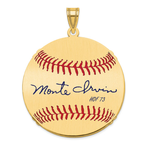 Gold-plating over Sterling Silver Monte Irvin Hall of Fame Signature Large Epoxy Baseball Pendant