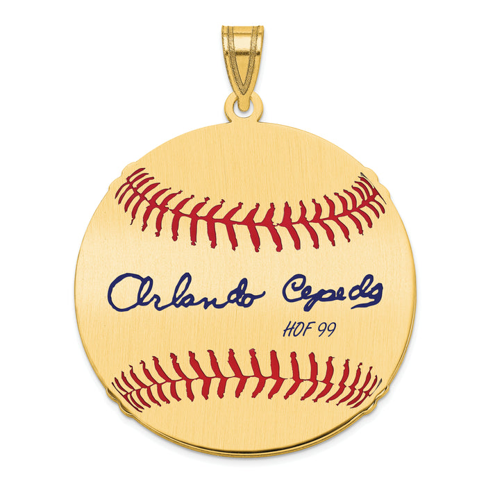 Gold-plating over Sterling Silver Orlando Cepeda Hall of Fame Signature Large Epoxy Baseball Pendant