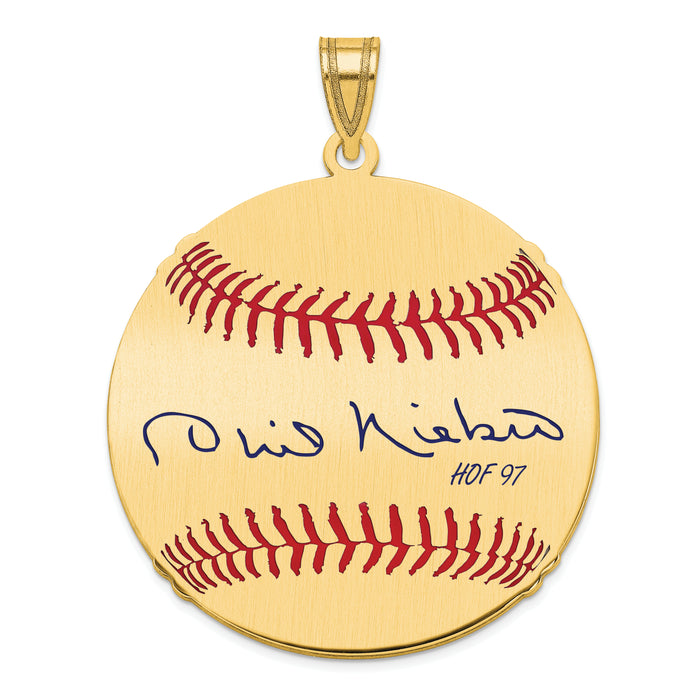 Gold-plating over Sterling Silver Phil Niekro Hall of Fame Signature Large Epoxy Baseball Pendant