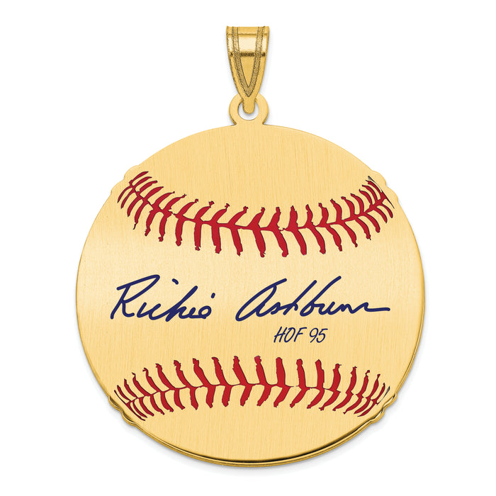 Gold-plating over Sterling Silver Richie Ashburn Hall of Fame Signature Large Epoxy Baseball Pendant
