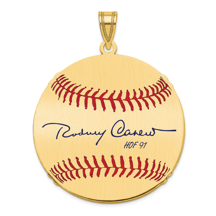 Gold-plating over Sterling Silver Rodney Carew Hall of Fame Signature Large Epoxy Baseball Pendant